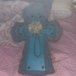 Blue and Brown Chevron Cross Wall Decor